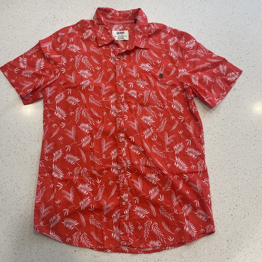 Buffalo David Bitton Men's Shirt XL Button Down‎ Hawaiian Orange All Over Print